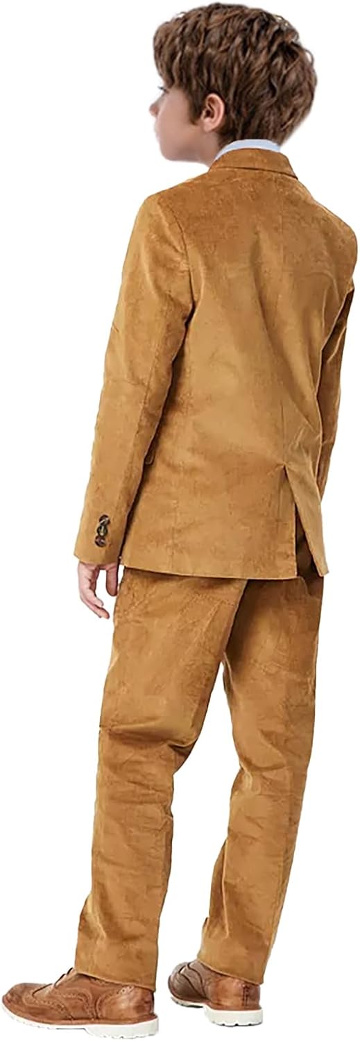 Boys' Suits Casual Corduroy 2 Piece Suit Vintage Wedding Tuxedos Notched Lapel Sports Coat Blazer Jacket Pants