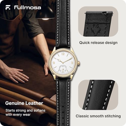Image of Fullmosa 12mm Quick Release Leather Watch Band | Traditional Smartwatch Replacement Strap for Women Formal Daily Commute, Black&Golden Buckle