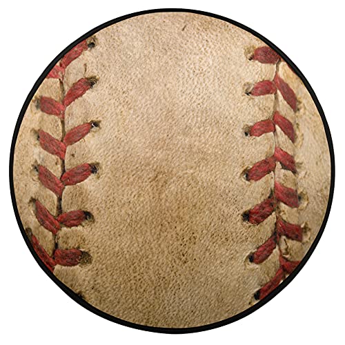 Pardick Baseball Rug 36.2 Inch Circle Retro Rug Round Area Throw Rugs For Boys Men Bedroom Living Room Home Nursery Playroom Washable Sports Baseball Ball Room Decor 3Ft Rugs Kids Gifts #TOP1