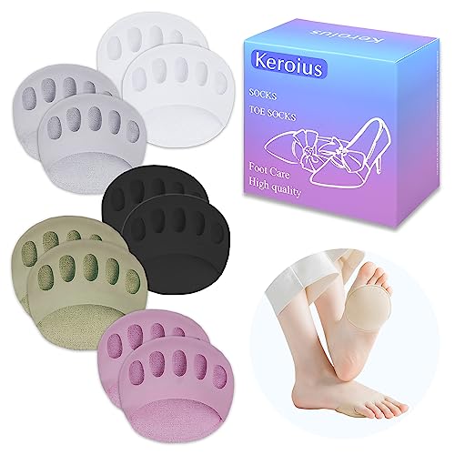 Image of Honeycomb Fabric Forefoot Pads Breathable Soft Ball of Foot Cushion Pads, Invisible Women's Half Liner Socks Mat for Flats High Heels (5Pairs(Black-White-Gray-Purple-Green))
