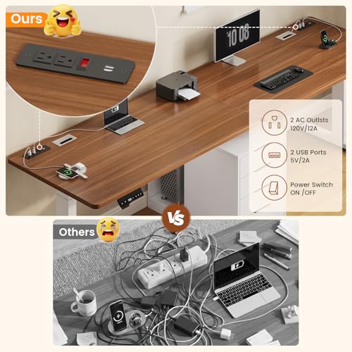 Image of SEDETA Standing Two Person Desk with 4 Drawers, 2 Power Outlets, CPU Stand