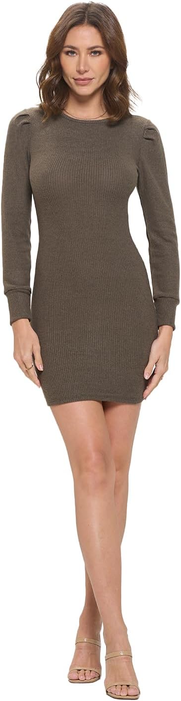 Women's Long Sleeve Mini Bodycon Dress, Stretchy Ribbed Knit Round Neck Sexy 2024