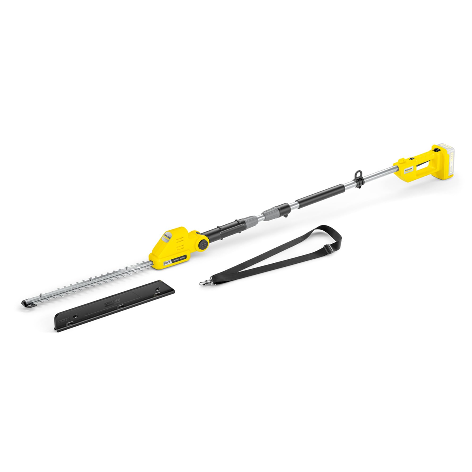 Kärcher Akku‑Teleskop‑Heckenschere PHG 2-18, hohe Hecken bis zu 2,80 m, Schnittlänge: 45 cm, Schultergurt, Gewicht: 2,7 kg, verwendbar mit dem Kärcher 18-V-Akku, ohne Akku und Ladegerät