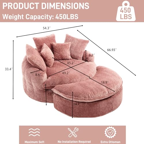 Sillón con otomana redonda rosa oversized miniatura 2