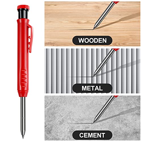 flintronic Baustellenstift, 3 Stück Tieflochmarker mit 15 Bleistiftsminen (Rot Gelb Schwarz) und 1 Radiergummi, Druckbleistiftli, Baustifte Solides, Baustellen Stift Bleistiftspitzer für Zimmermann