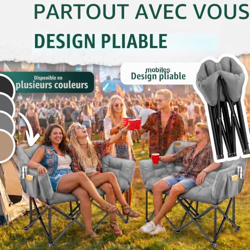 KESSER® Canapé de camping pliable pour 2 personnes - 300 kg - Large canapé rembourré avec poches latérales et sac - Canapé pliable Duo - Chaise de camping pour intérieur et extérieur - Camping – vue 5