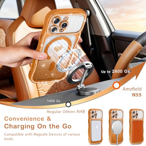 Amzfield Magnetic Phone Case for iPhone 15 Pro, Bling Shiny Sparkle, Orange - image 2