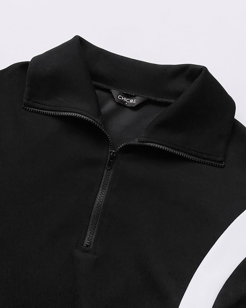 CHICME Womens Sweatsuits 2 Piece Outfits Contrast Striped Half Zip Pullover and Drawstring Waist Sweatpants Tracksuit - Image 6