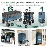Sekey XXXL Bollerwagen Faltbar 300L 200KG Belastbar, verlängerter Faltbollerwagen mit Extra Breite 17x10 cm All-Terrain-Räder Handwagen, Patentiert 4-Wege-Sofortaufbau Transportwagen, Blau mit Grau