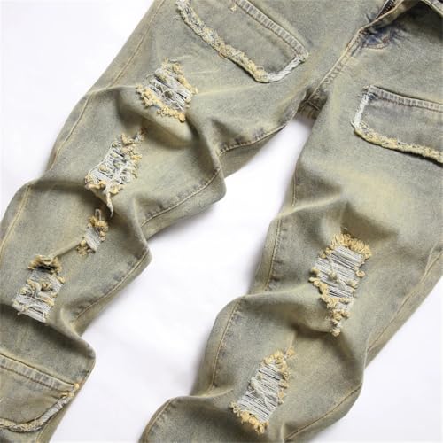 Men Streetwear Retro Style Ripped Spliced Slim Jeans Trousers Hip Hop Denim Pants for Male3