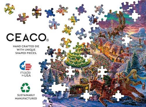 Puzzle CEACO Zachary Kinkade Santa's North Pole Grande - 1000 piezas, hecho en USA, tablero reciclado, tamaño terminado 26.6 x 19 pulgadas, incluye póster miniatura 6