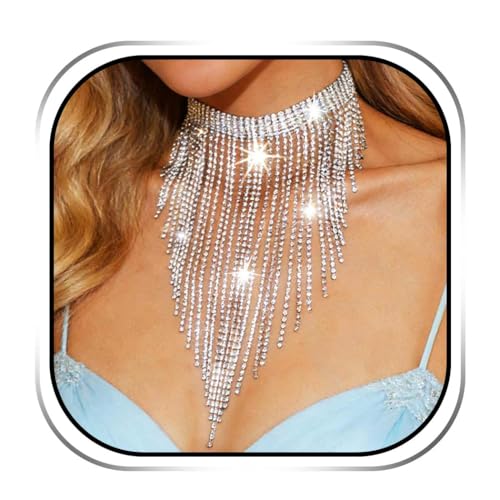 Handcess Gargantilla de diamantes de imitación, collares de cristal brillante, collar de novia, joyería para mujer, talla única, cuentas, No es una piedra preciosa