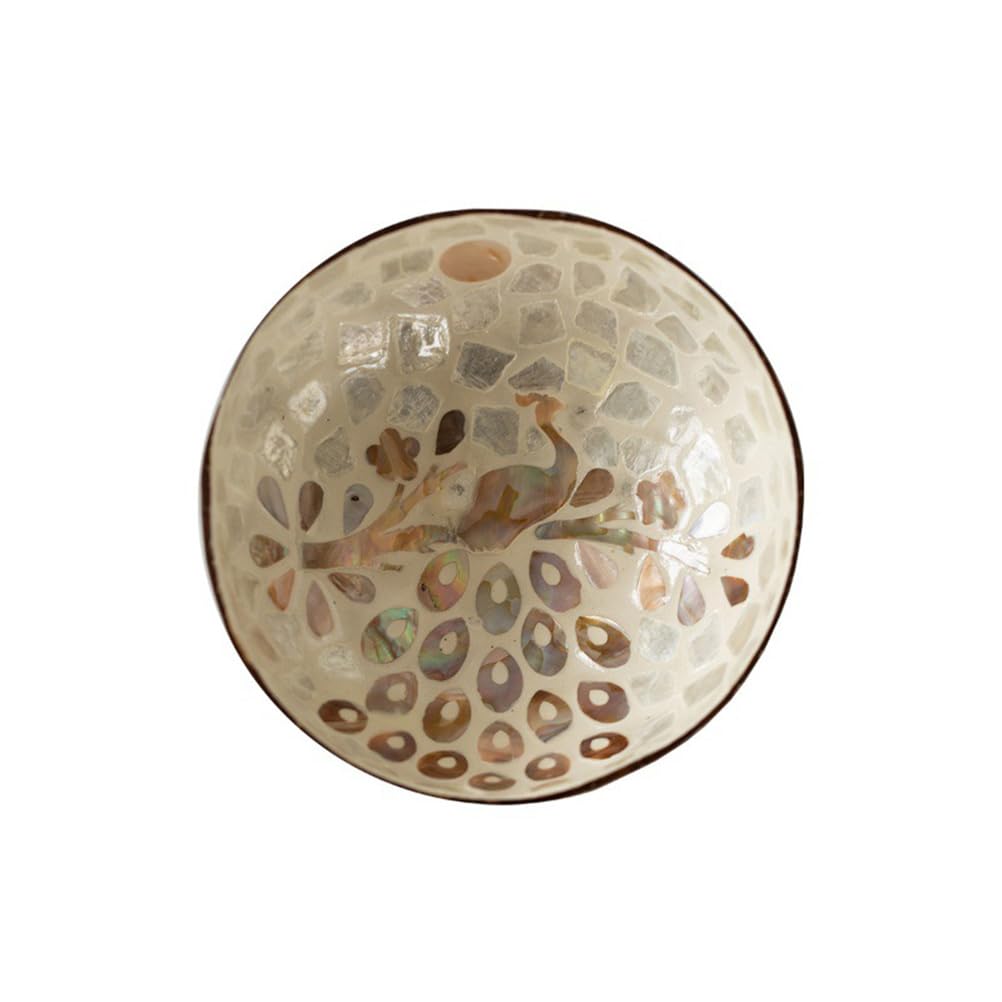 RSBFER Handcrafted Coconut Shell Bowl with Mother of Pearl Inlay – Natural Eco-Friendly Decorative Bowl for Keys, Snacks, Jewelry, Home Decor,20