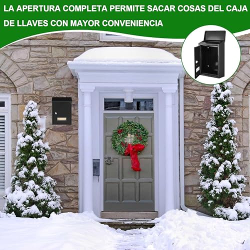 Miniatura 6 de Buzón De Pared Correo Con Tapa Antilluvia, Buzón De Exterior De Metálico Con Cerradura Y Llaves, Buzón Impermeable De Gran Capacidad Para Cartas, Fácil De Instalar 30x21.7x7cm, Negro