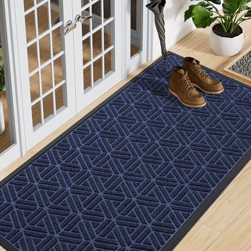 Smiry Front Door Mat Outside Entrance, Heavy Duty Natural Rubber Doormat, Trap Dirt and Moisture Easy Clean Low Profile Patio Porch Welcome Floor Mats for Entry, 59x23 Inch, Navy Blue