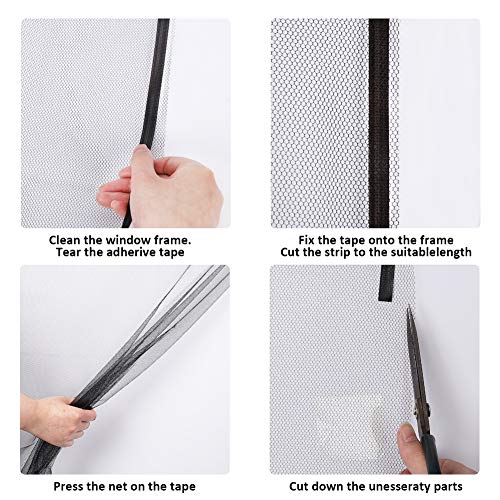 YANGTE Fliegengitter für Fenster 4 Stück 130x150 cm, Insect Stop Insektenschutz mit Klettband selbstklebend, Moskitonetze für Fenster schützen die Familie vor Insekten Schwarz