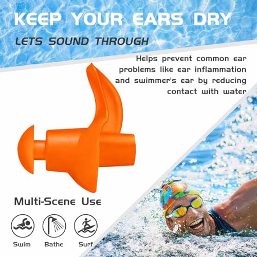 Image of Reusable Silicone Swimming Ear Plugs for Adults & Kids, Waterproof Soft Noise Reducing Swim Ear Protection for Bathing, Shower, Diving, Surfing with Storage Case