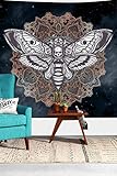 Halloween Death Head Hawk Moth Wall Hanging Tapestry Cool Skull Mandala Vintage Mysterious Home...