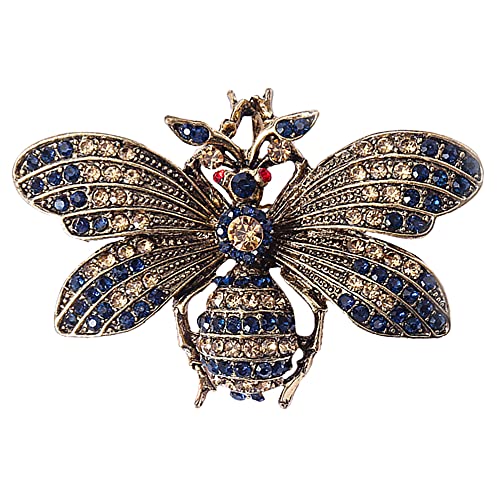 Image of Rhinestone Brown Bee Brooch Pin for Women Girls Vintage Blue Insect Wing Animal Lapel Pins Cute Dress Accessories Birthday Christmas Wedding Jewelry Gift