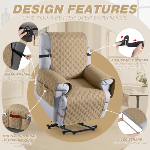 Image of TAOCOCO 100% Waterproof Recliner Covers, Reversible Recliner Couch Cover for Reclining Chair, Washable Couch Protector for Pets Kids (1 Seater, 28 inch, Camel)