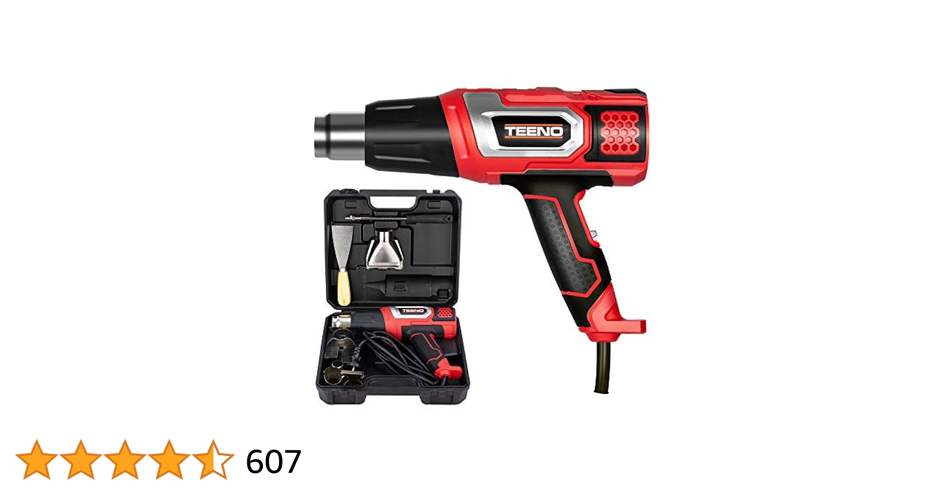 TEENO 2 000 W Vu00e4rmeluft Med 9-stegs Temperaturreglering U2013 HEAT GUN Fu00f6r Avlagning Och Mer U2013 HOT AIR GUN I Ru00f6d/svart Med 8 Tillbehu00f6r TEENO 2 000 W Vu00e4rmeluft Med 9-stegs Temperaturreglering U2013 HEAT GUN Fu00f6r Avlagning Och Mer U2013 HOT AIR GUN I Ru00f6d/svart Med 8 Tillbehu00f6r