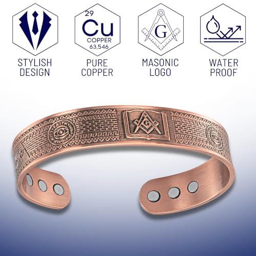MasonicMan Mens Masonic Bangle Copper Engraved Faith Hope Charity Gift For Freemason4