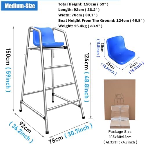 Lifeguard Chair-Observation Chair for Swimming Pools, Stainless Steel with Umbrella Hole, Lifeguard Supervision for Referees,（Size_Name,1.5m/59inch H）