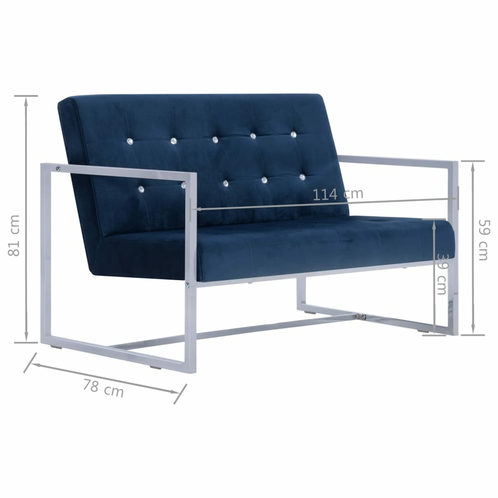 LAPOOH 2-Sitzer-Sofa mit Armlehnen, Couch für Wohnzimmer, für Wohnungen, Loungesofa, Sofas & Couches, Relaxsofa, Blau Chrom und Samt
