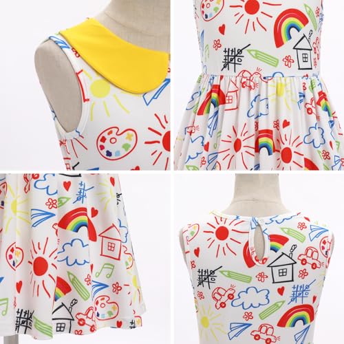 IMEKIS Toddler Kids Girls Back to School Dress Sleeveless Pencil Print Kindergarten First Day of School Outfit 3-7T3