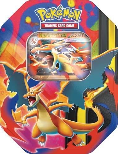 Pokémon: Lata Mega-Charizard de JCC Pokémon: Mega-Charizard Y ex de JCC Pokémon (4 Sobres de Mejora y 1 Carta holográfica de promoción)