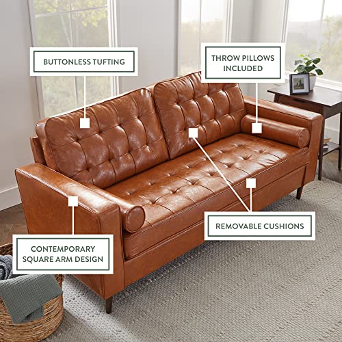 Edenbrook Lynnwood Upholstered Sofa - Couches For Living Room - Camel Faux Leather Couch - Small Couch - Living Room Furniture - Includes Bolster Pillows #TOP2