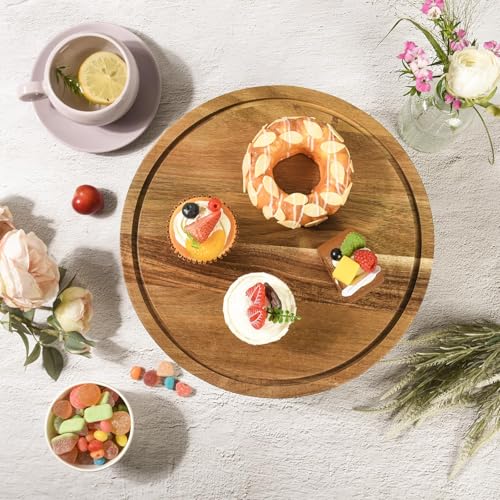Acacia Wood Cake Stand with Lid, 2-In-1 Cake Plate with Lid, 12in Round Dessert Table Display Set, Raise Dome for Charcuterie Board, Cheese, Chips & Dips, Nachos, Fruit Platter (12in) - Image 3