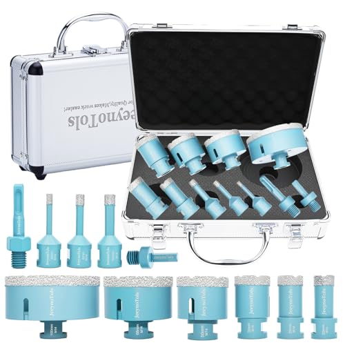 JeeynoTols Corona diamante kit 11 pièces (6/8/10/20/25/35/50/68/100mm + adattatore con gambo esagonale + adattatore SDS Plus) - M14 broca diamante kit.