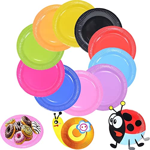Amebleak Platos de Papel Fiesta, 100 Piezas Platos Desechable, 7inch Platos Carton, DIY Color Platos Desechables Cumpleaños, Para Cumpleaños, Bodas, Fiestas, Picnic (B)