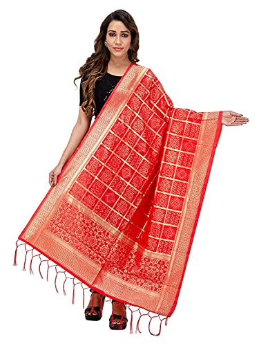 Soie Banarasi dupatta rouge vêtement traditionnel indien femme 164