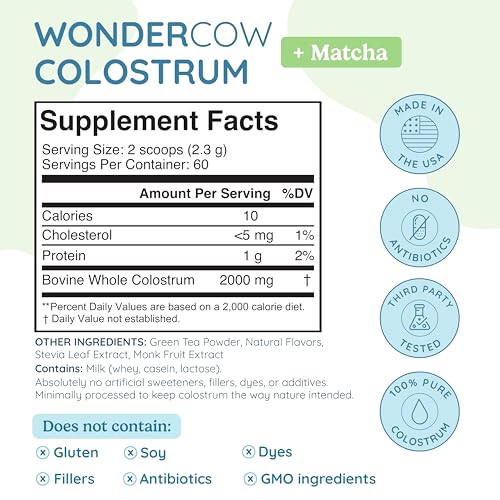 WONDERCOW-Colostrum-Supplement-Powder-for-Gut-Health-Immune-Support-Muscle-Recovery-Wellness-Natural-IgG-Pure-Whole-Bovine-Colostrum-Superfood-Matcha-60-Servings