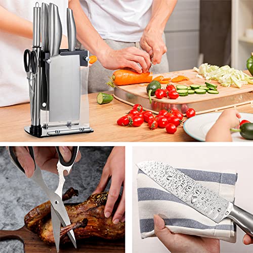 Cleaver Knife Set,KENTROON Chinese Knives Set 6pcs Chef Knife Set with Block,Meat Cleaver