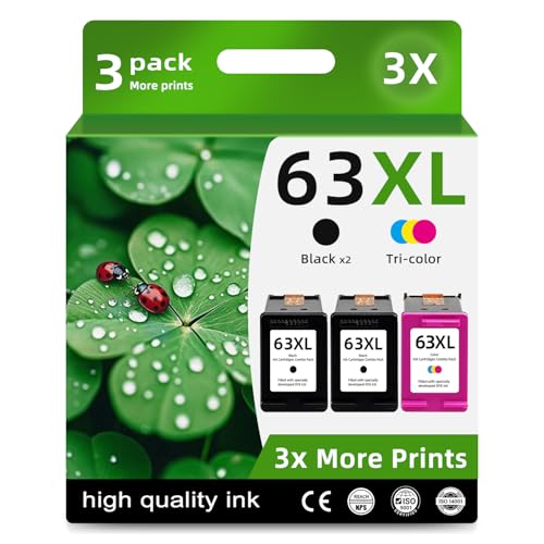 Image of 63XL Ink Cartridges Replacement for HP 63 XL Black Color Combo Pack HP63XL | HP63 Fit for 3830 4650 4652 4655 5200 5252 5255 5258 4520 4512 1112 2132 3630 3632 3631 2130 4510 4654 Printers BK Tricolor