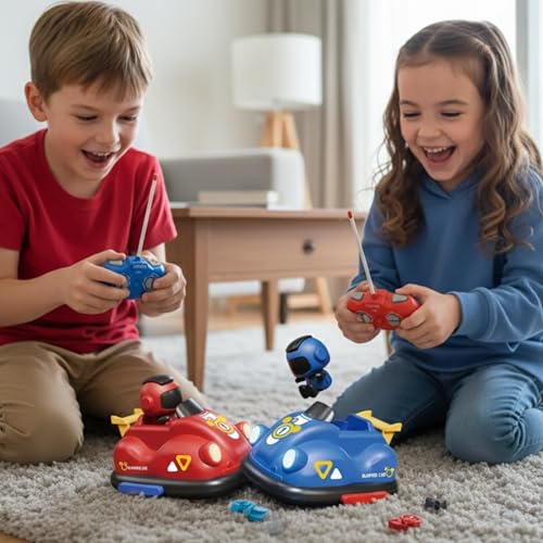 Image of Remote Control Bumper Car Toy for Kids | Multiplayer Racing Cars Set with Light & 360Rotation | 2 RC Ejecting Bumper Cars Set of 2 Players Interactive Toys for Boys & Girls