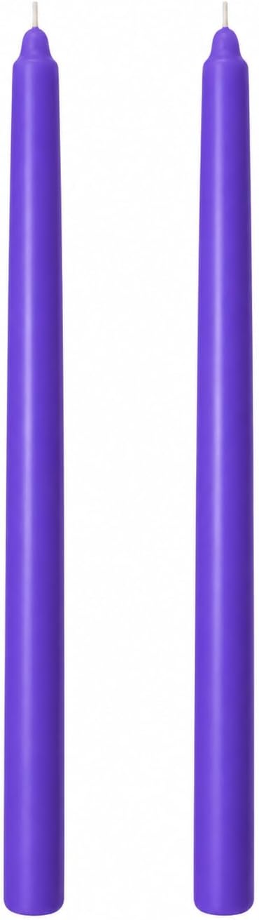 2’li Mor Şamdan Mum Seti 25 cm – Dekoratif İnce Şamdan Mum, Kokusuz Parafin Wax,%100 Pamuk Fitil, El Döküm, Uzun Süre Yanma (~10 Saat), Şık Sofra, Davet, Nişan, Düğün ve Ev Dekorasyonu İçin Zarif