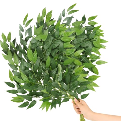 YEAHLEE 6PCS Artificial Greenery Stems 25IN Artificial Ruscus Greenery Foliage Ornaments for Living Room Artificial Leaves for for Home Decor & Kitchen Decor & Wedding Bouquet