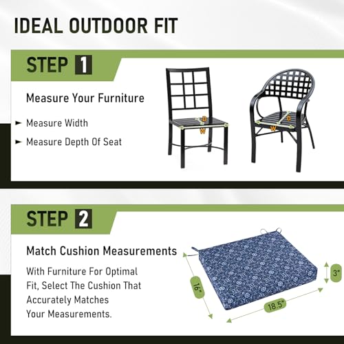 Image of Basic Beyond Outdoor Chair Cushions Set of 4, Square Corner Outdoor Cushions for Patio Furniture, Water Resistant Patio Chair Cushions with 2 Ties, 18.5x16x3, Blue Circles