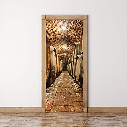 XGFWMS Pegatinas De Puerta Mural 77X200Cm Foto 3D Door Sticker Papel Autoadhesivo Bodega Subterránea Vinilo Etiqueta De La Pared Arte Adhesivo Puerta Dormitorio Baño Cocina Decoration