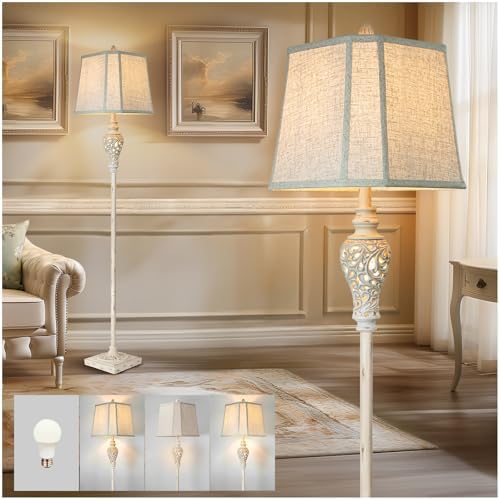 Rustic Floor Lamp with Nightlight for Living Room, Vintage Standing Lamp