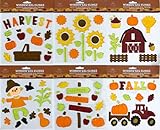 Fall Gel Cling Stickers for Windows and Mirrors - 4 Sheets of Reusable Seasonal Designs: Harvest Picnic, Foliage, and More!