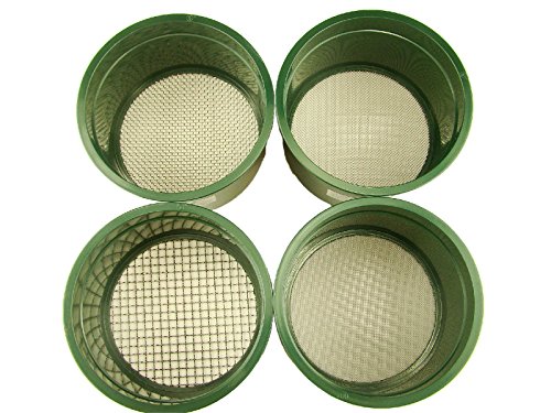 Stackable Plastic Sieve / 4 Screens Classifying 1/4"-1/10"-1/20"-1/30" Mesh-Gold 5-5/8" Across +Vial-Snuffer-Magnifier