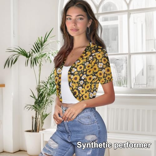 Image of Womens Short Sleeve Bolero Shrug Open Front Knit Cropped Cardigan Shoulder Cover for Dress Cute Casual Knit Cover Up