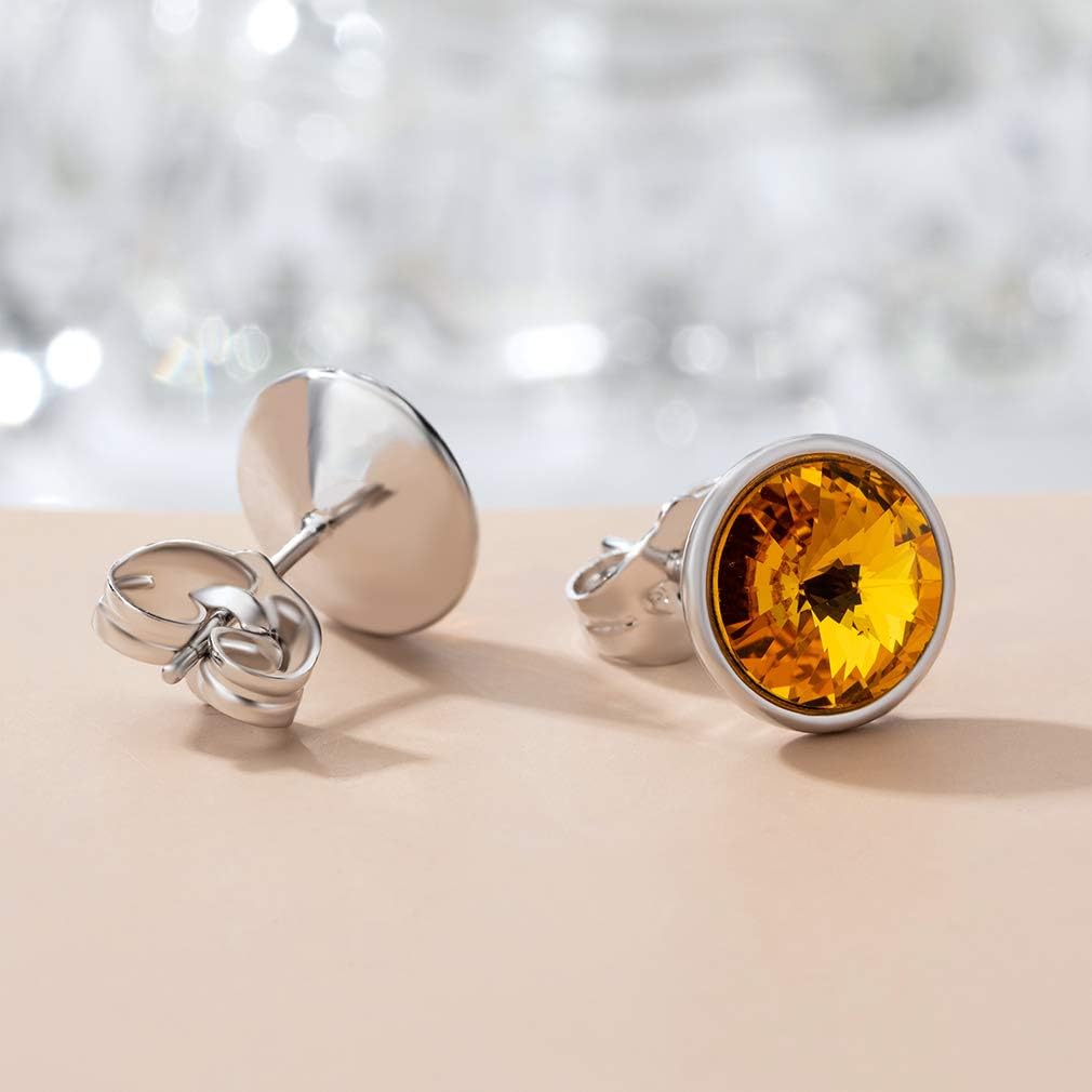 Round Austrian Crystal Stud Earrings for Women Fashion 925 Sterling Silver Hypoallergenic Jewelry - Image 4