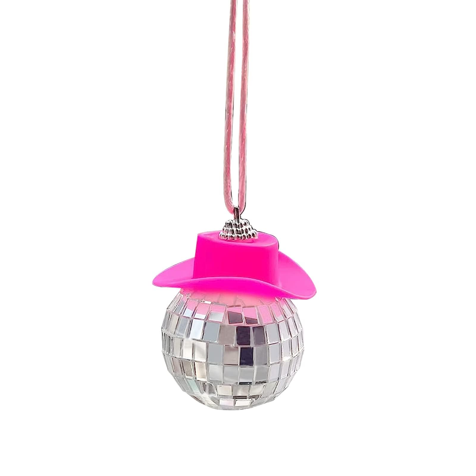 Disco Ball Cowboy Hat Car Accessories,Car Interior Accessories,Cute Car Accessories,Car Hanging Ornament Accessories,Car Rearview Mirror Pendant Funny Gifts For Women Men Truck SUV (Pink)