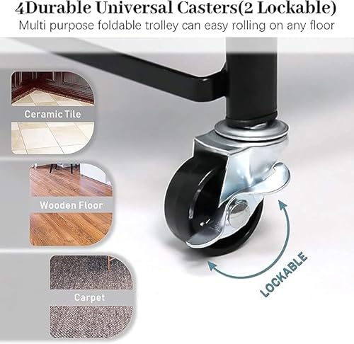 اي سي في في عربة تخزين معدنية من 3 طبقات متعددة الوظائف قابلة للطي بعجلات قابلة للقفل، سلة تنظيم شبكية متعددة الاستخدامات للمكتب والمطبخ وغرفة النوم والحمام - اسود II